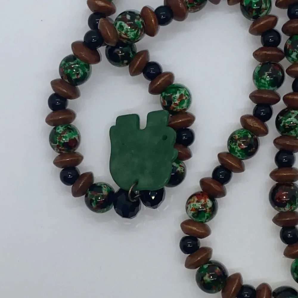 Handmade Bead Black Brown Green Elephant Necklace